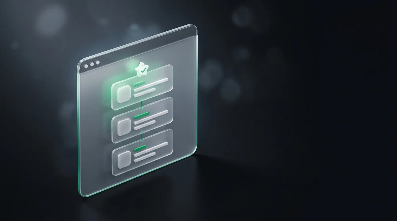 Isometric illustration of structured interview-answer building blocks, in Natively brand green on charcoal