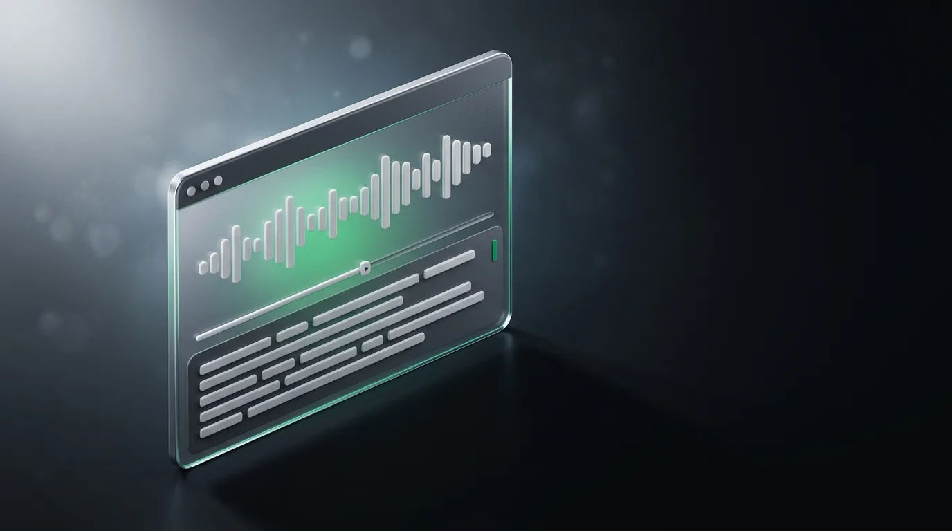 Isometric illustration of live speech being converted into clean transcript in real time, in Natively brand green