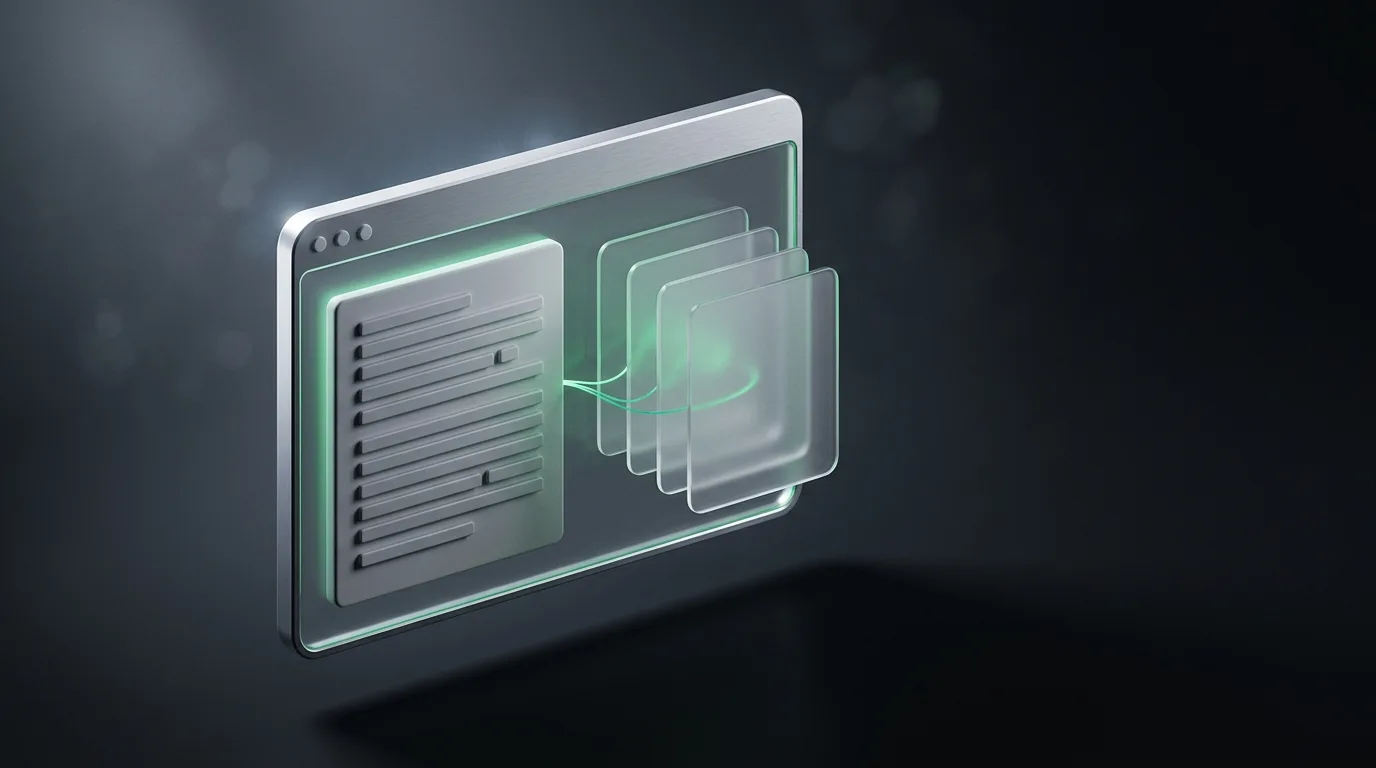 Isometric illustration of a post-call workflow compressing into clean note cards, in Natively brand green on charcoal